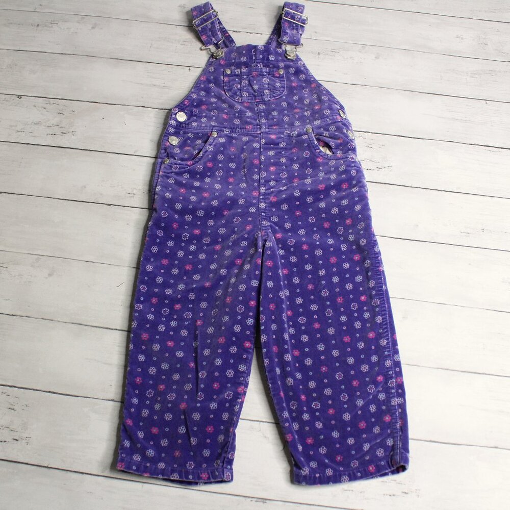 Old Navy Vintage Girl's Bib Floral Overalls Size 2T 3T Purple Velour